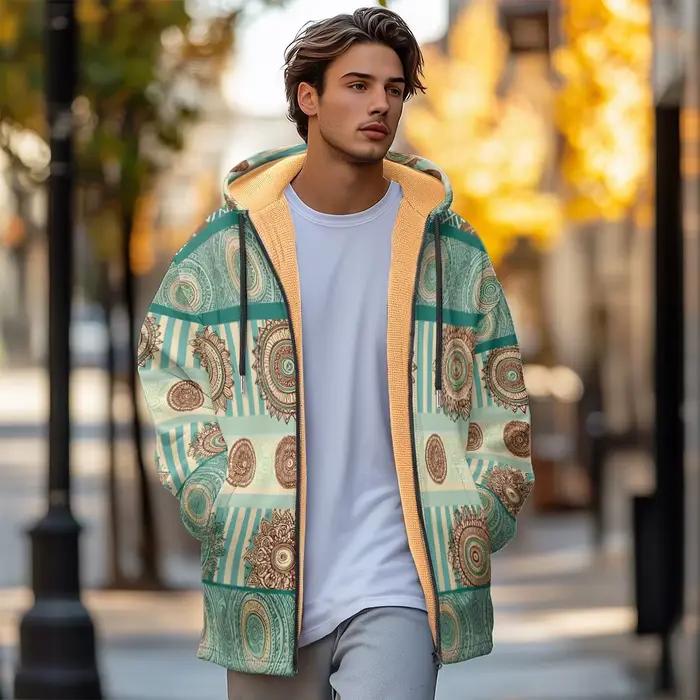 Manteau Long Boho Chic avec rayures ethniques Mandala