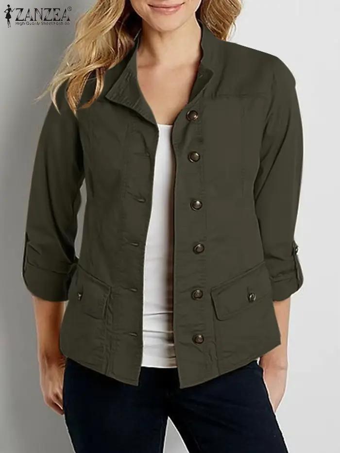 ZANZEA mode OL vestes femme à manches longues col montant vêtements d'extérieur automne Vintage fête