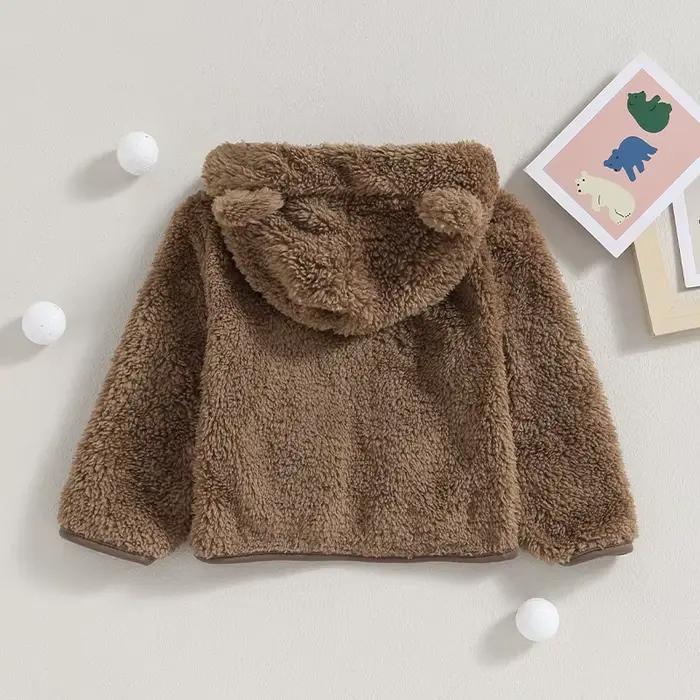 Veste d'hiver moelleuse pour garçon/girl avec capuche à tête de ours, polyester, waffle, ajustement parfait pour les enfants de 4 à 6 ans, pour toutes les saisons