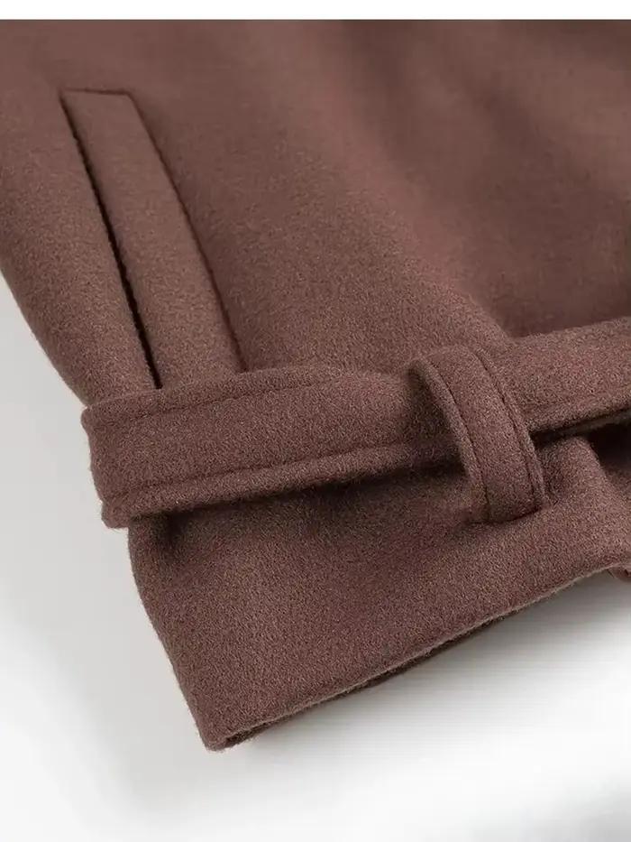 KONDALA Vintage femmes vestes marron solide col rabattu Double boutonnage ceinture à manches longues manteau mode 2025 automne vêtements d'extérieur