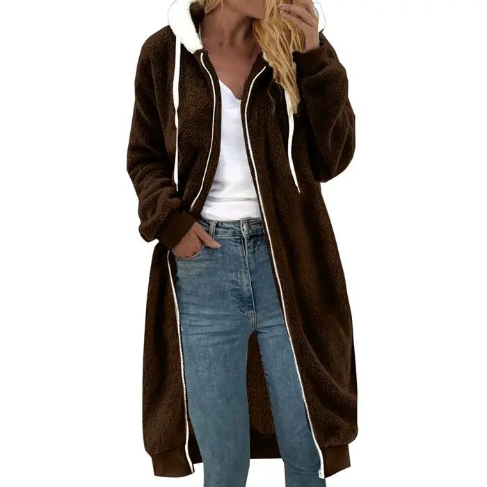Nouveau Manteau en Fourrure Double Face Épaisse Mi-longue pour Femme avec Capuche Automne Hiver Confortable et Décontracté 2025