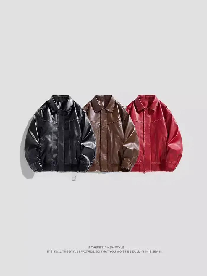 Veste en cuir PU de style américain pour homme
