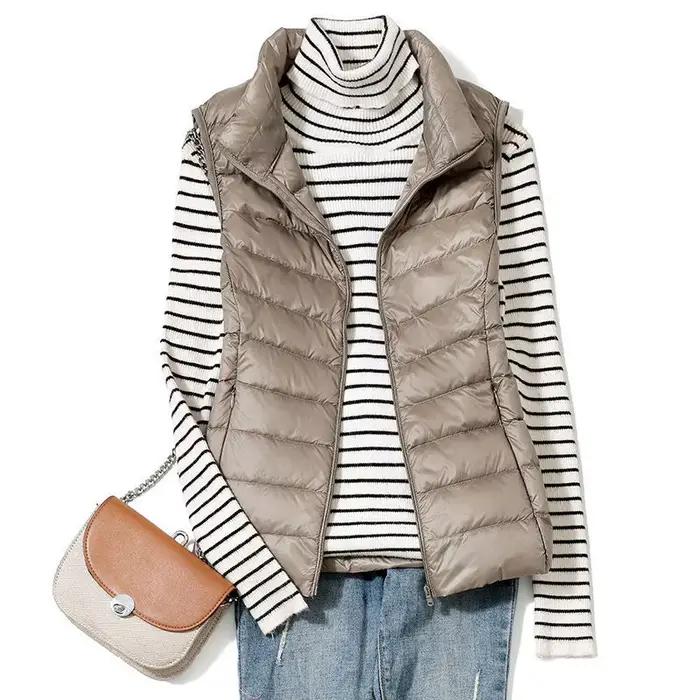 Gilet en duvet ultra léger pour femme, veste en fibre mince, gilet portable pour fille, léger, coupe-vent, toutes saisons, nouveau, 2023