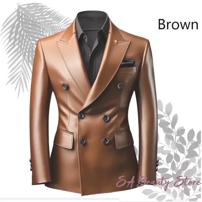Veste de costume en cuir PU pour homme, blazer croisé à revers, manteau pour mariage, soirée, bal, dîner, travail, voyage, banquet