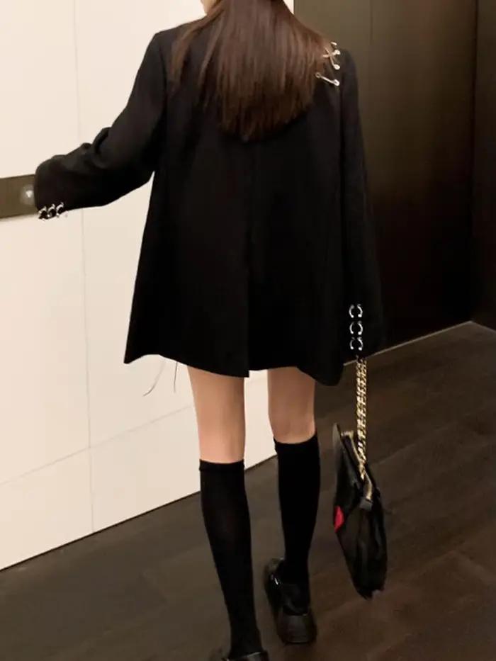 KOSAHIKI Harajuku femmes vestes noir gothique Punk Hip Hop solide Vintage Blazer manteaux Chic chaîne veste ample Streetwear