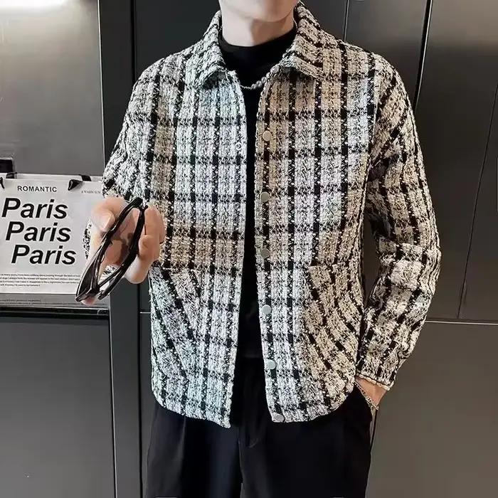 Manteau à carreaux pour homme style coréen épais pour automne et hiver veste extérieure élégante et confortable occasions quotidiennes