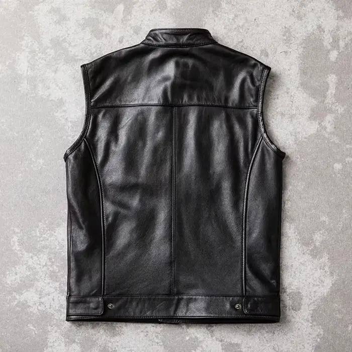 Gilet de motard en cuir de vache véritable pour hommes