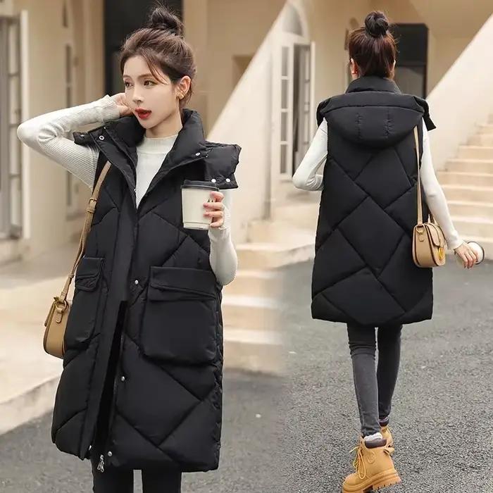 Hiver femmes longue à capuche chaud gilet