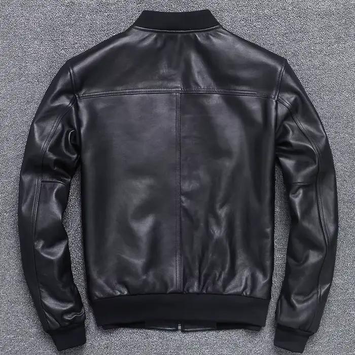 Blouson aviateur aviateur en cuir véritable pour hommes