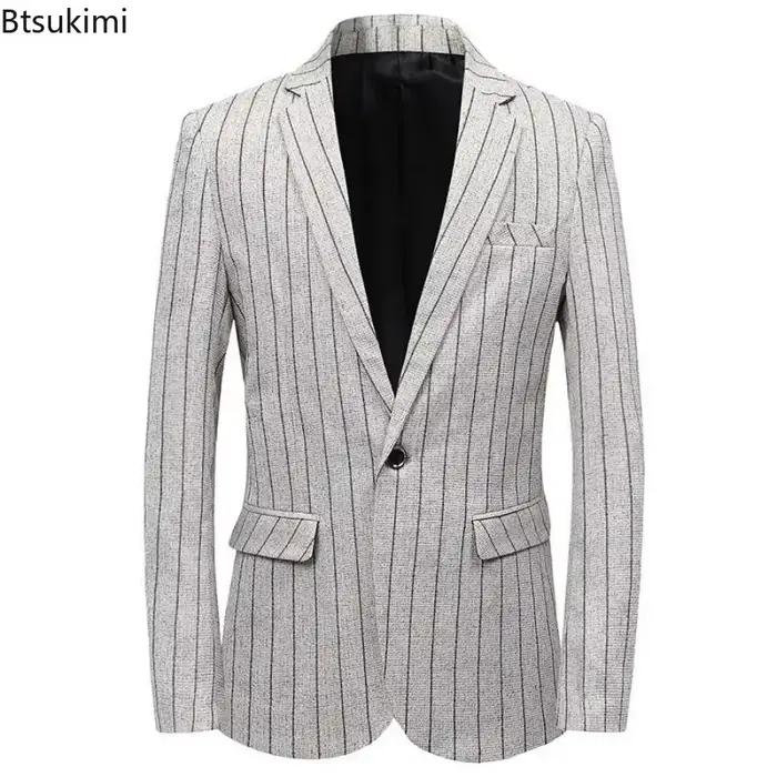 Blazers et Manteaux Formels Homme 2026 – Style Coréen, Vestes de Costume à Carreaux pour Homme, Blazer Slim Automne Hiver, Manteaux Masculins