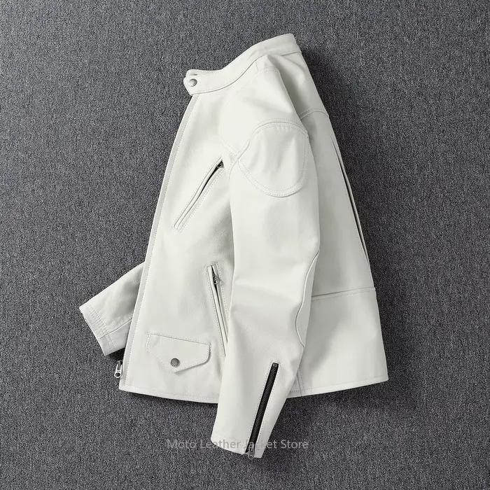 Veste en cuir véritable pour homme, style Venom, blanche, coupe ajustée, col court, première couche de cuir de vachette, veste de motard décontractée pour homme occasions spéciales faire du shopping