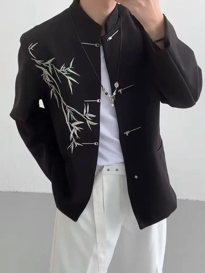 Veste blanche pour hommes avec broderie manteaux chinois mode originale 2025 costumes et blazers pour hommes à la mode nouveau en Premium
