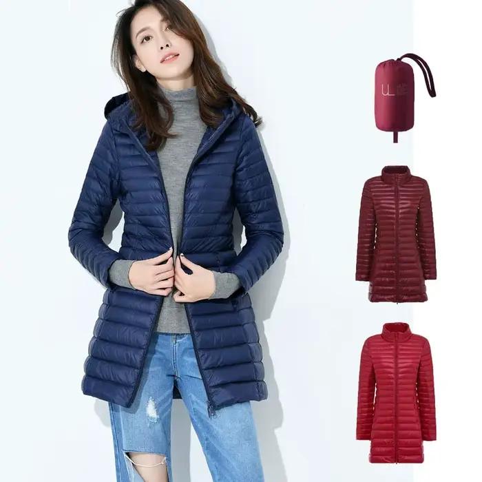 Hiver léger doudoune femmes mi-longue blanc canard vers le bas manteau femme Portable coupe ajustée mode vêtements d'extérieur JK-070