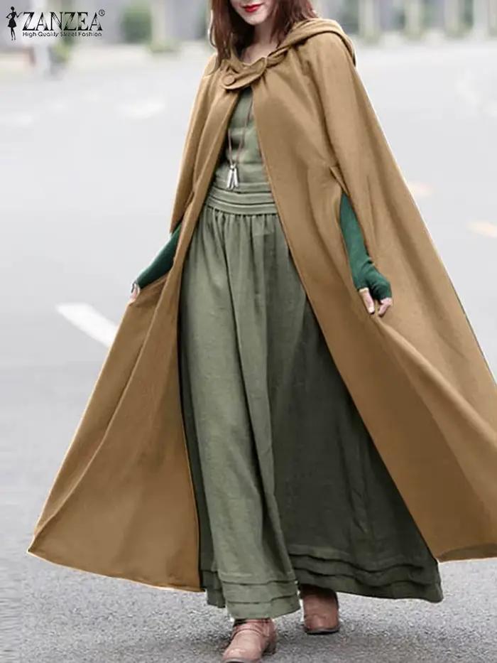 Femmes mode sweats à capuche longues Capes 2024 ZANZEA automne manteaux décontractés ample solide Ponchos hiver manteau