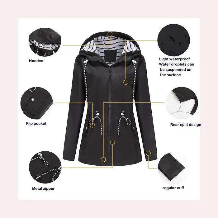 Veste à capuche imperméable bleue pour femmes, manteau décontracté à la mode, cordon de serrage à la taille, coupe-vent rouge vert jaune noir pour les sports et les occasions quotidiennes