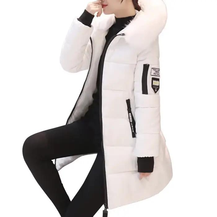 Mode femmes hiver coton manteau Parka épaissi rembourré en peluche à capuche mi-longue chaud fermeture éclair mince
