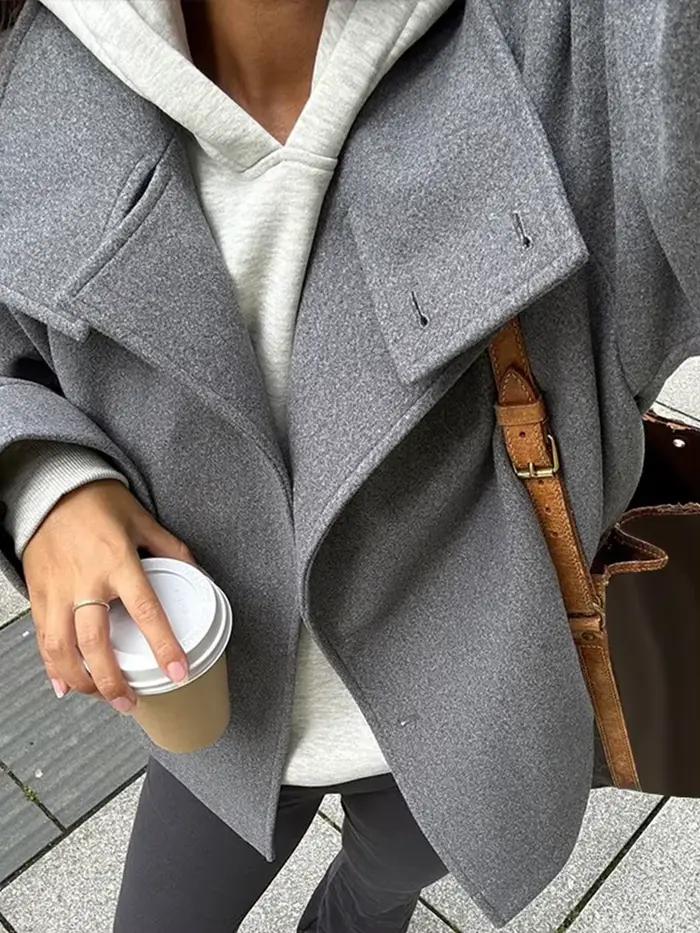 Veste en laine à col montant pour femme, manteau court, manches longues, simple boutonnage, dame de bureau, rue, hiver, nouvelle mode, 2024
