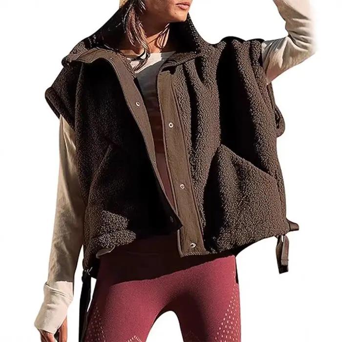 Gilet polaire pour femmes automne hiver col rabattu boutonnage simple fourrure chaude vêtements extérieurs à offrir pour les occasions spéciales