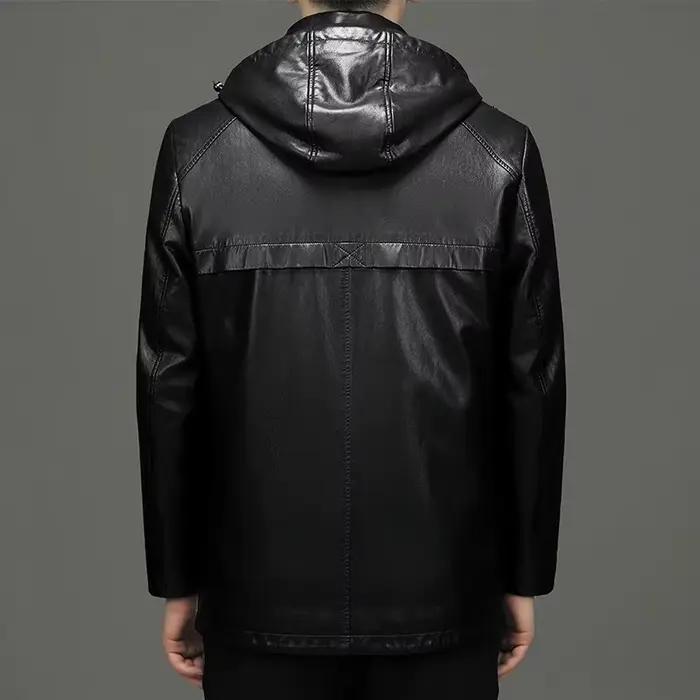 Veste à capuche en cuir véritable pour hommes, manteau en peau de mouton, coupe-vent masculin, doudoune d'hiver, manteau en duvet de canard