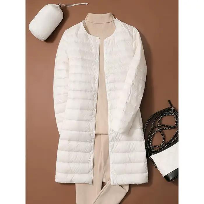 Femmes solide bouffant 2025 nouveau automne hiver col rond femme mince canard doudoune Portable