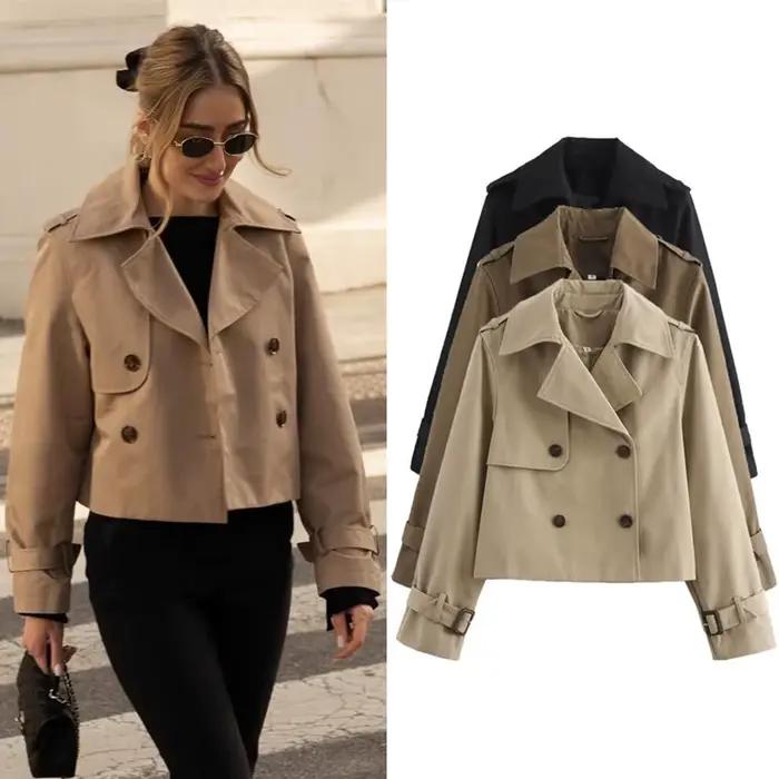 Veste courte à double boutonnage femme haut à manches longues manteau chic streetwear vintage pour dames printemps automne tenue quotidienne et événements spéciaux