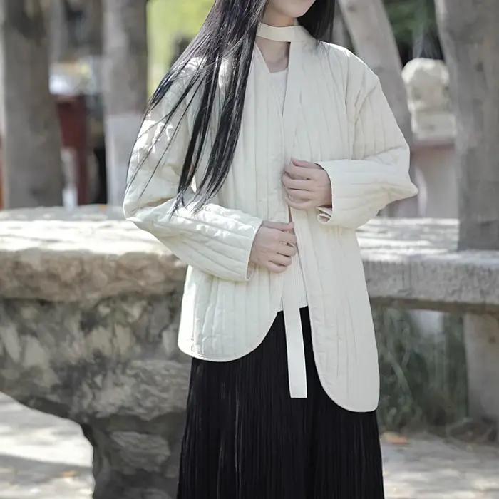 2025 Nouvelle veste vintage en coton chaud pour femme avec cravate