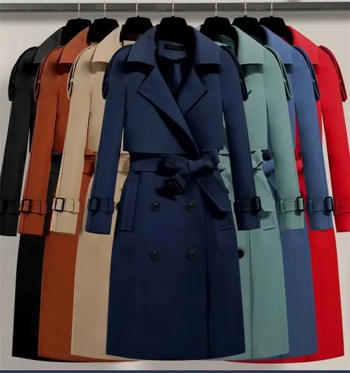 Manteau long coupe-vent à double boutonnage pour femmes, ceinture combinée verte, printemps, automne, mode féminine