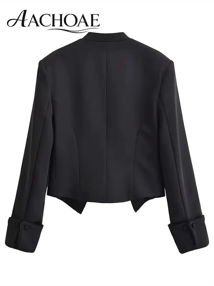 AACHOAE Veste Courte Baroque pour Femme, Style Militaire, Épaules Structurées, Ourlet Asymétrique, Blazer Court Élégant, Vêtement d'Extérieur