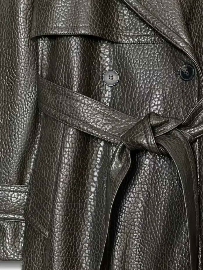 Manteau Long en cuir à lacets pour femme