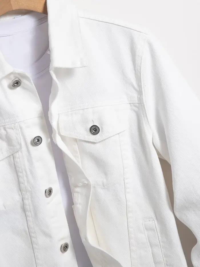 Veste en jean blanche pour homme, style décontracté, polyvalente, pour tenues quotidiennes, shopping, promenades urbaines