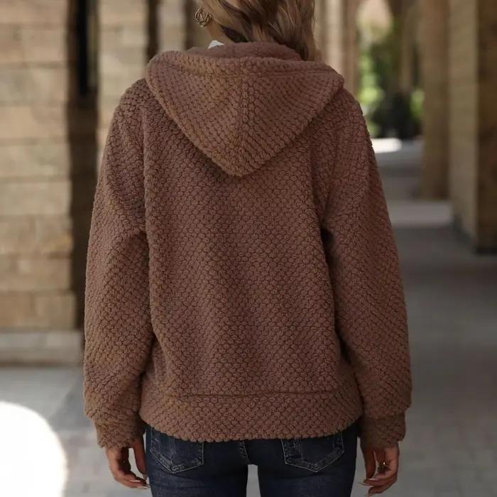 Pull à capuche et fermeture éclair pour femme, manteau en fourrure avec poches, nouvelle collection hiver-printemps 2025