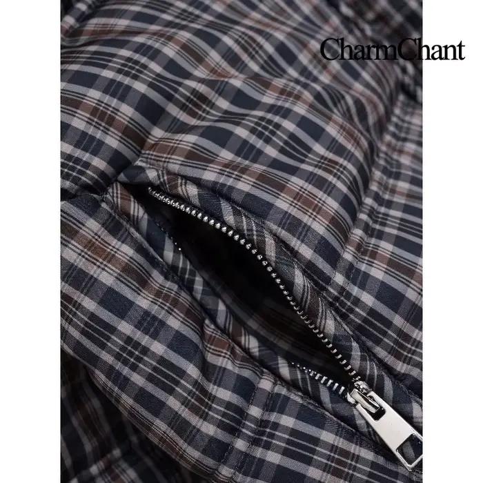 Col montant Plaid doudoune pour femmes hiver 2025 rembourrage manteau femme nouveau en manteaux chaud vérifier