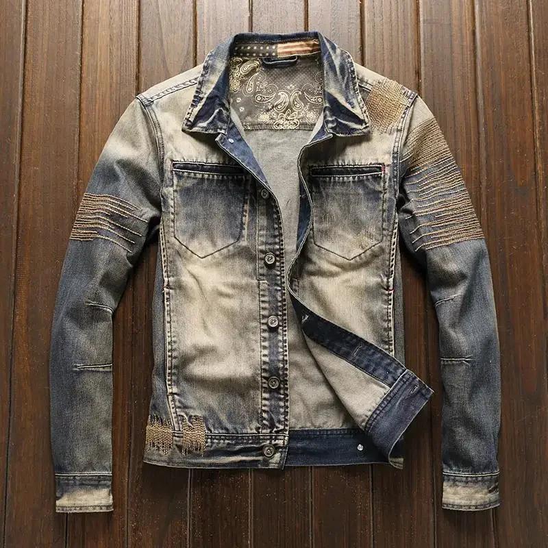 Manteau de cowboy pour hommes automne corée Vintage mode de tissu vestes en jean décontractée homme