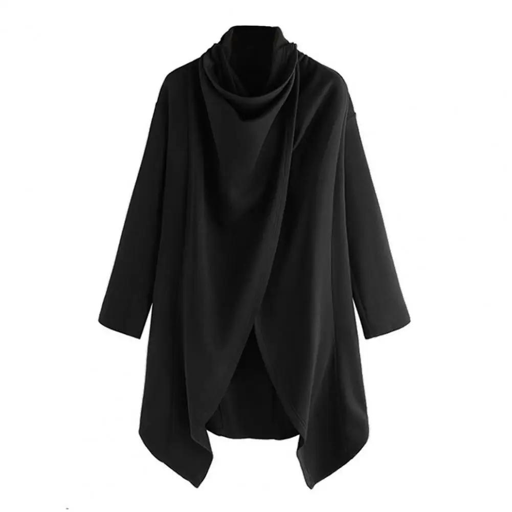 Veste mi-longue en mélange de laine Everak pour homme, style noir, col haut, ourlet irrégulier, coup