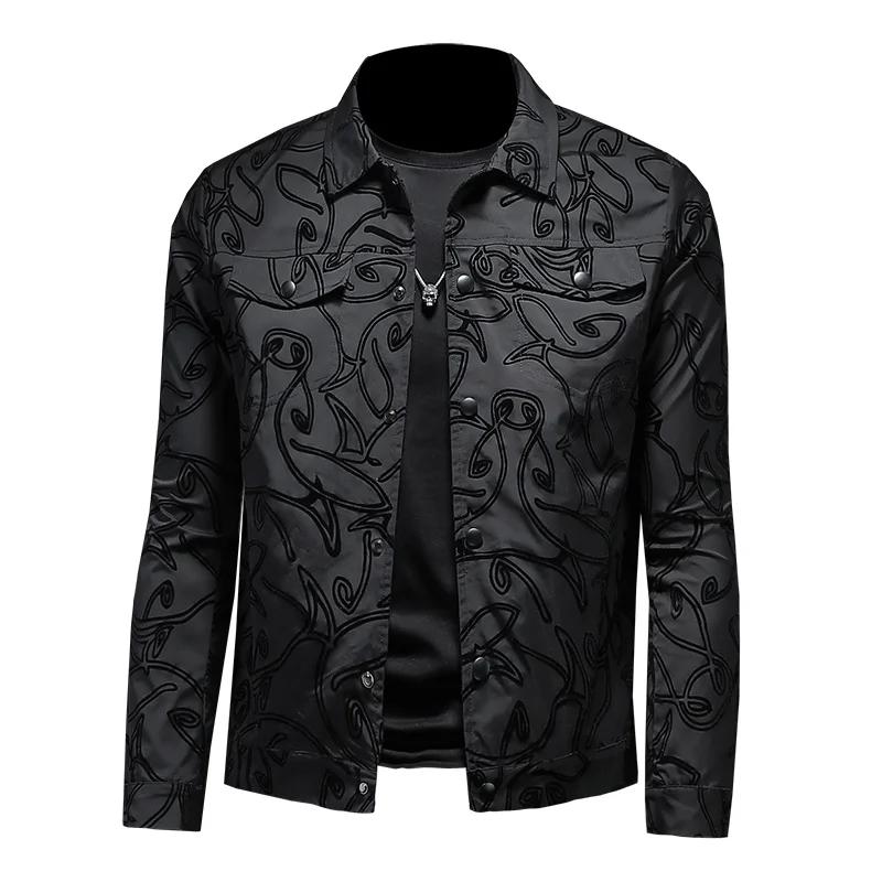 Blouson Bomber Homme Imperméable en Flocage Automne Décontracté Chic Col Revers Simple Boutonnage Vê