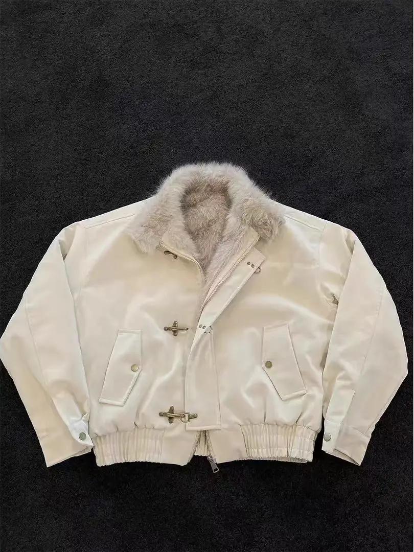 Blouson aviateur pour homme et femme, doublure en laine épaisse, boucle d'avion américaine, col mont