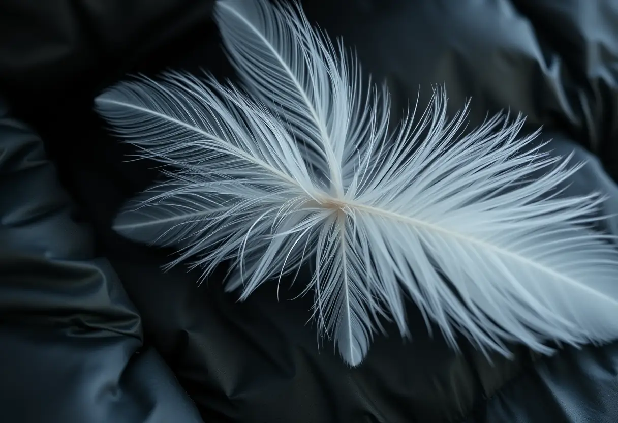 Des plumes dans un manteau long, mettant en valeur leurs propriétés d'isolation